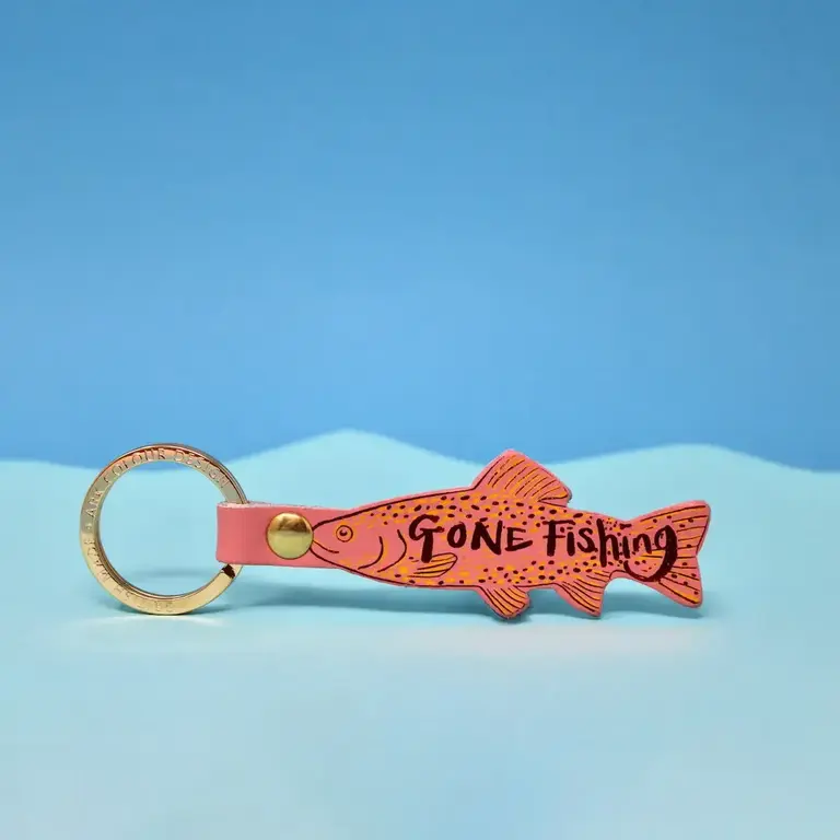 Ark Colour Design Ark Leather Key Fob Gone Fishing Pink