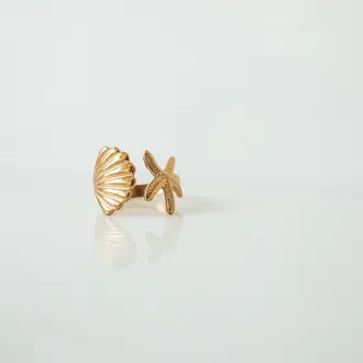 Bali Soul Bali Soul Shell & Starfish Ring O/S 18k Plated Gold
