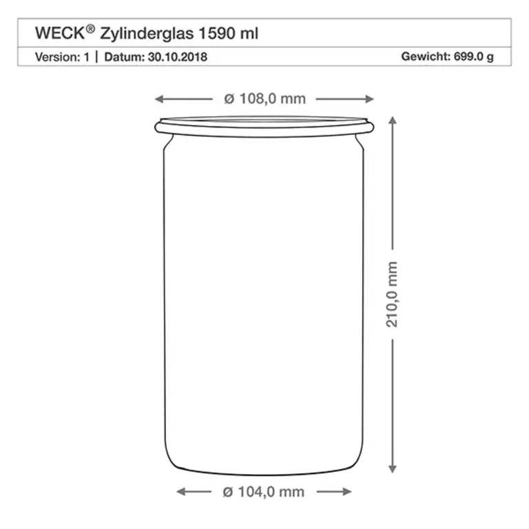 Weck Cylindrical Jar  1590 ml