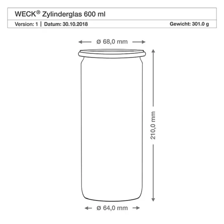 Weck Cylindrical Jar 600 ml