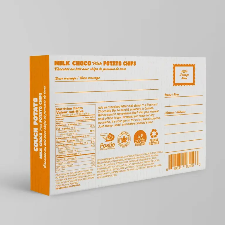 Postie Postie Couch Potato Chip Milk Chocolate Postcard Bar