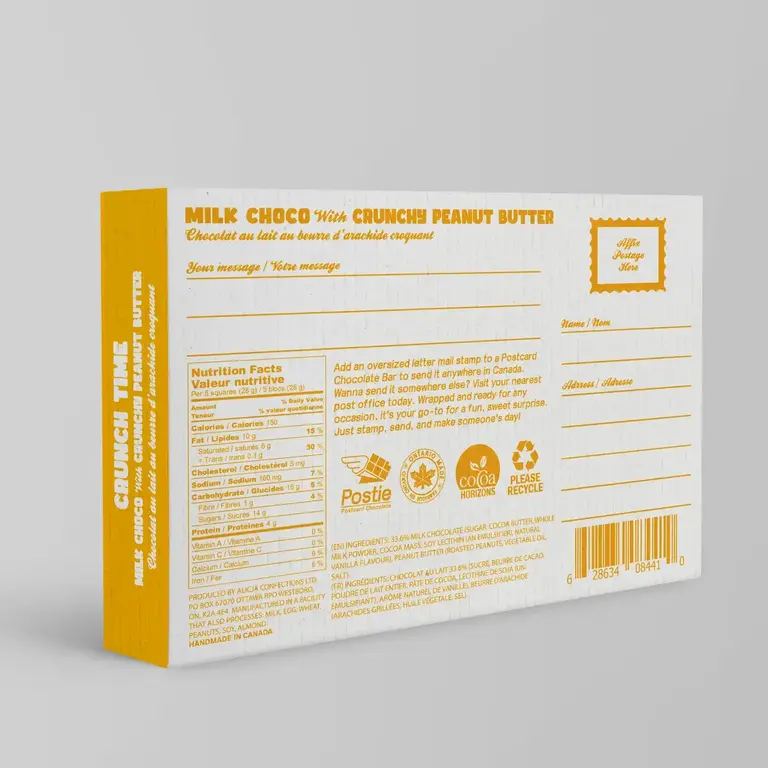 Postie Postie Crunch Time Peanut Butter Milk Chocolate Postcard Bar