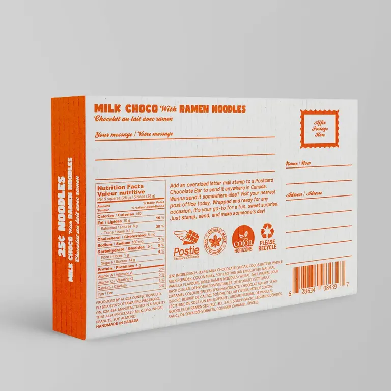 Postie Postie Milk Chocolate Noodle Postcard Bar
