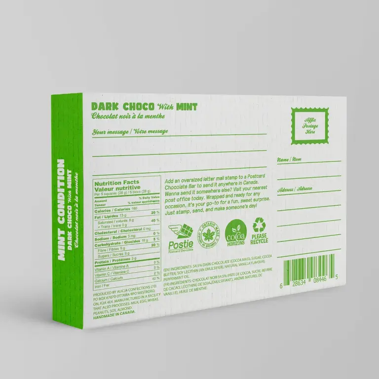 Postie Postie Mint Condition Vegan Dark Chocolate Postcard Bar
