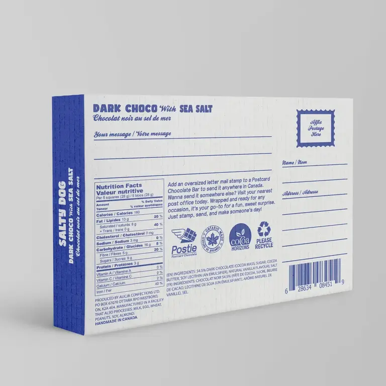 Postie Postie Salty Dog Vegan Dark Chocolate Postcard Bar