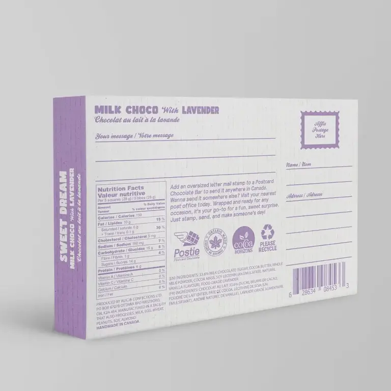 Postie Postie Sweet Dreams Milk Chocolate Lavender Postcard Bar