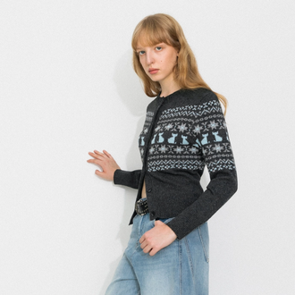 Cubic Cubic Fair Isle Cat Cardigan Grey