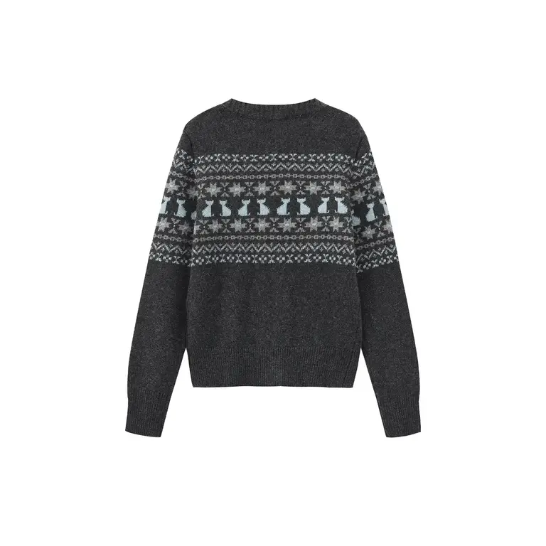 Cubic Cubic Fair Isle Cat Cardigan Grey