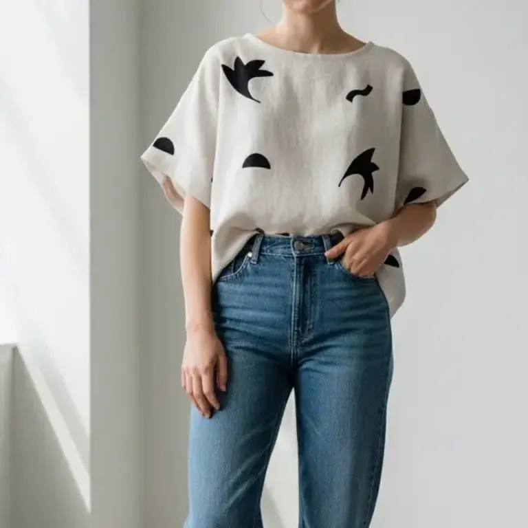 Joolee Joolee Silk Screened Fall Linen Top