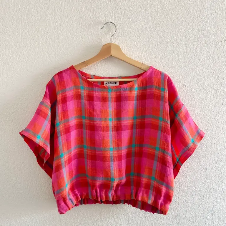 Joolee Joolee Pink Check Linen Top