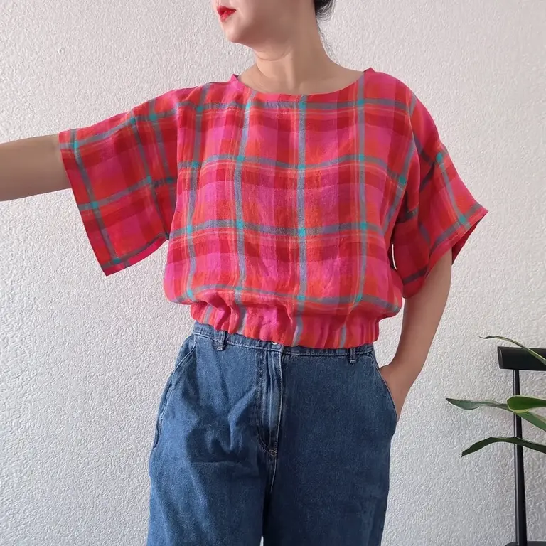 Joolee Joolee Pink Check Linen Top