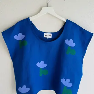 Joolee Joolee Silk Screened Blue Flower Linen Top