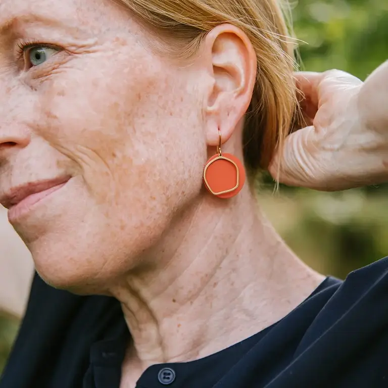 Copper Bee Copper Bee Brass Hexagon Colour Earrings