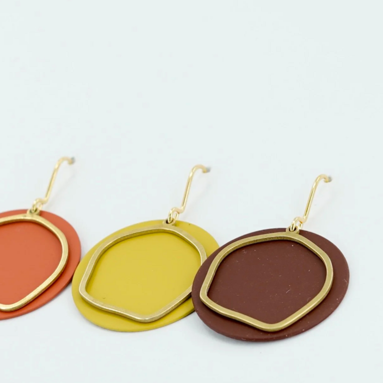 Copper Bee Copper Bee Brass Hexagon Colour Earrings