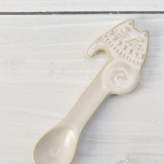Fika Japan Fika Ceramic Relief Cat Spoon White