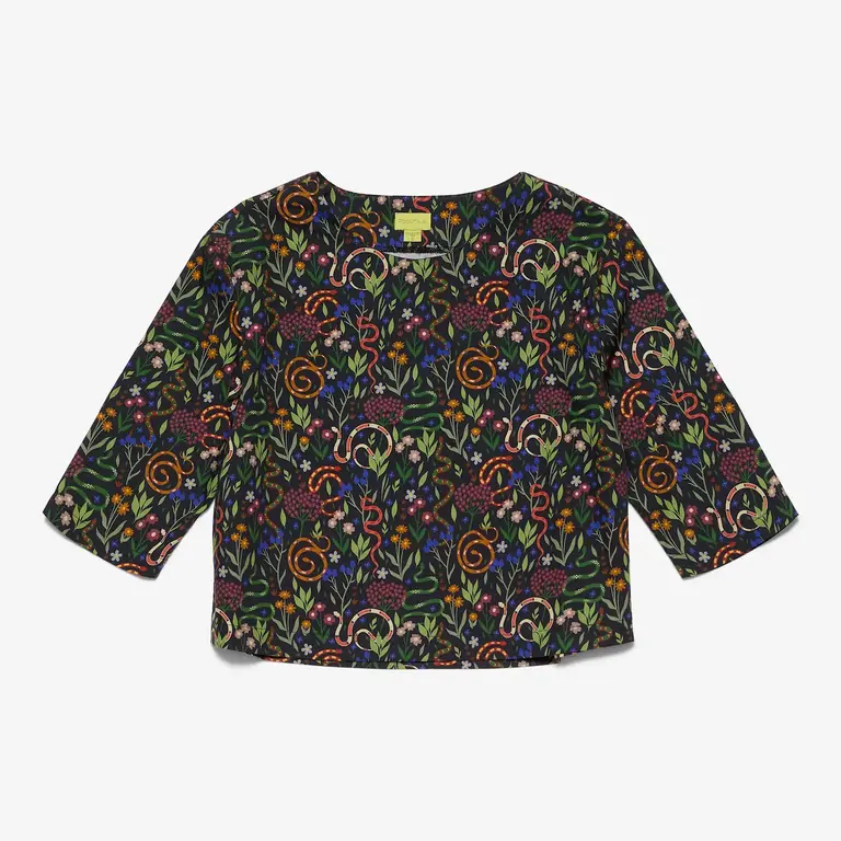 Poplin & Co. Poplin & Co 3/4 Sleeve Blouse Snakes and Flowers