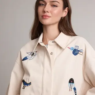 Raison Raison Cotton Utility Jacket Embroidered Birds