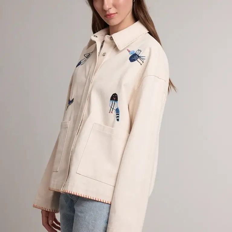 Raison Raison Cotton Utility Jacket Embroidered Birds