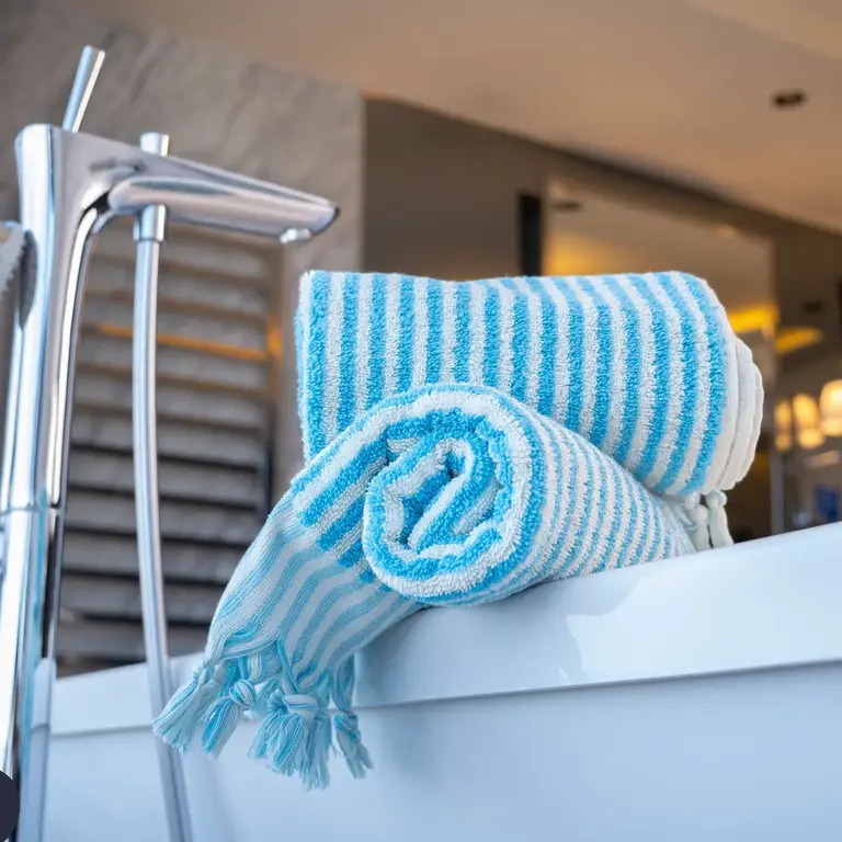 Kalkedon Kalkedon Turkish Cotton Hand Towel Turquoise Stripes