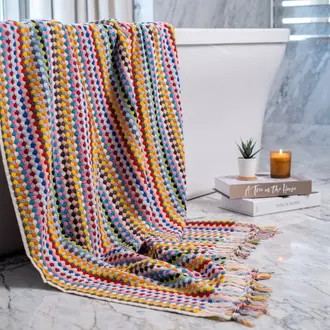 Kalkedon Kalkedon Turkish Cotton Bath Pom Pom Towel Rainbow