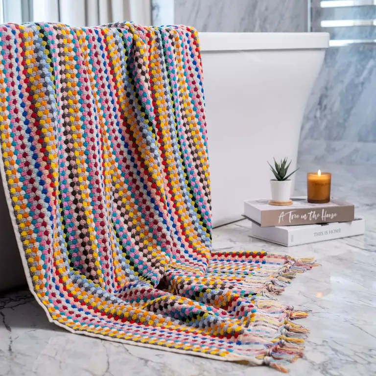 Kalkedon Kalkedon Turkish Cotton Bath Pom Pom Towel Rainbow