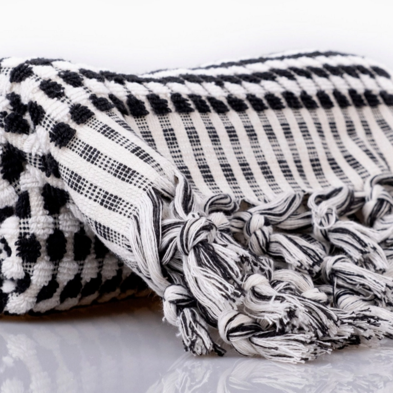 Kalkedon Kalkedon Turkish Cotton Pom Pom Hand Towel Black