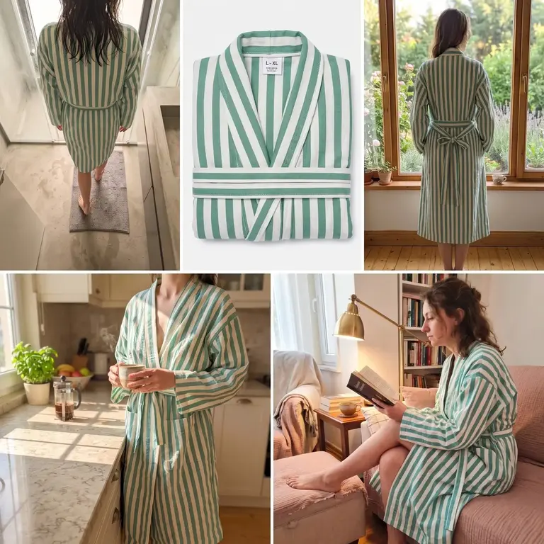 Kalkedon Kalkedon Turkish Cotton Striped Robe
