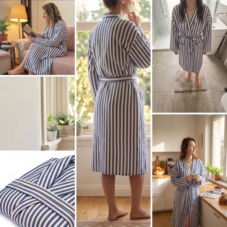 Kalkedon Kalkedon Turkish Cotton Striped Robe
