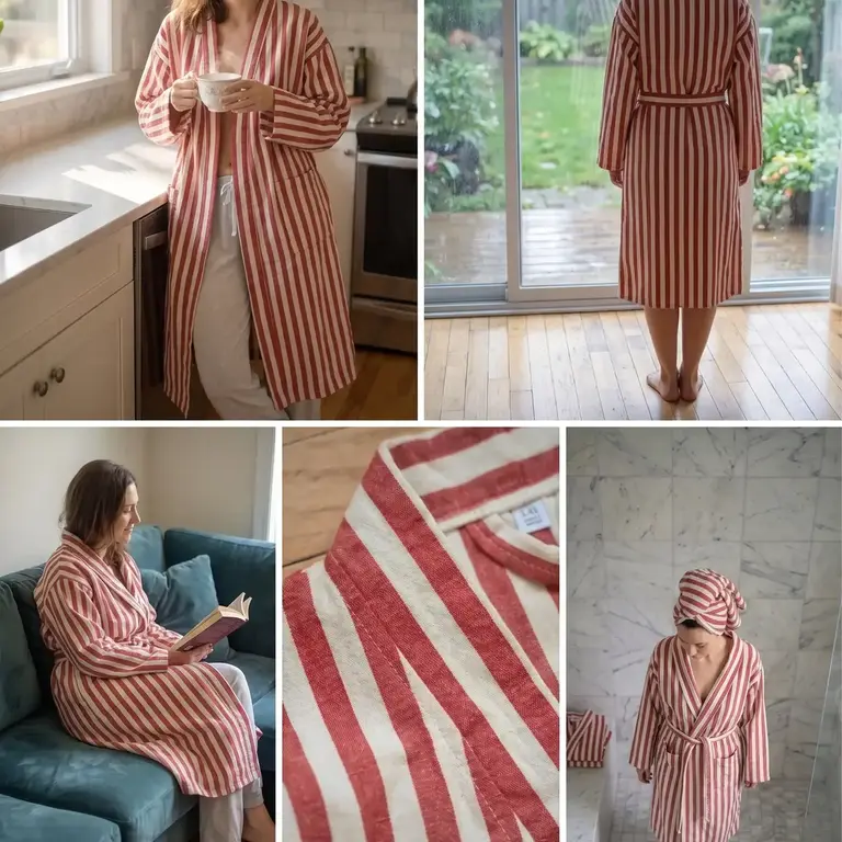 Kalkedon Kalkedon Turkish Cotton Striped Robe