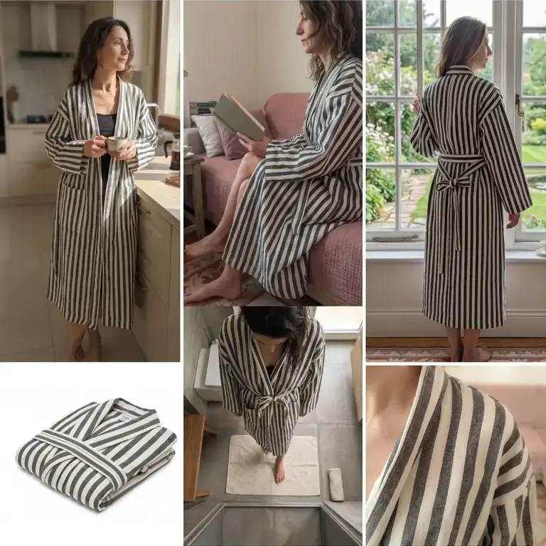 Kalkedon Kalkedon Turkish Cotton Striped Robe