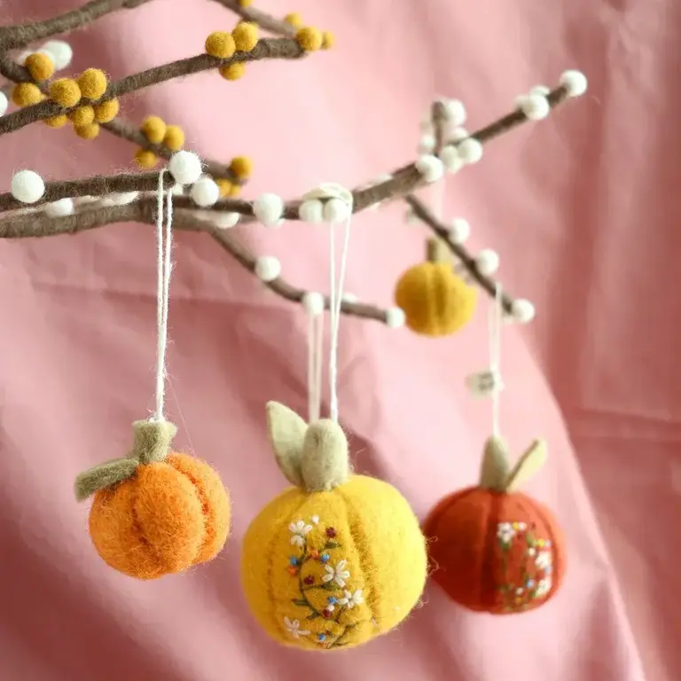 EGS EGS Fair Trade Ornament Yellow Pumpkin Embroidered