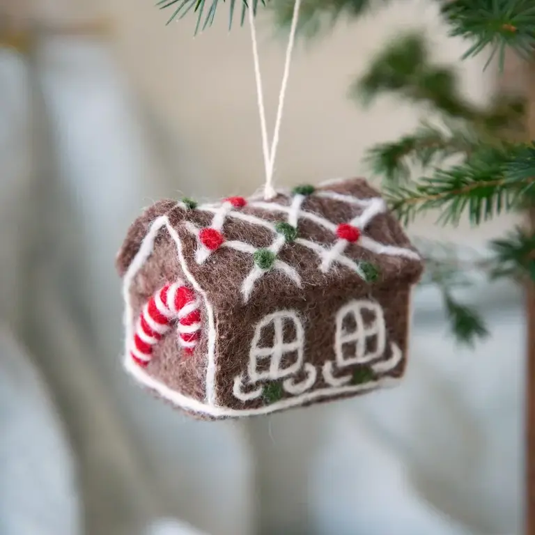 EGS EGS Fair Trade Ornament Gingerbread House w Candy Cane