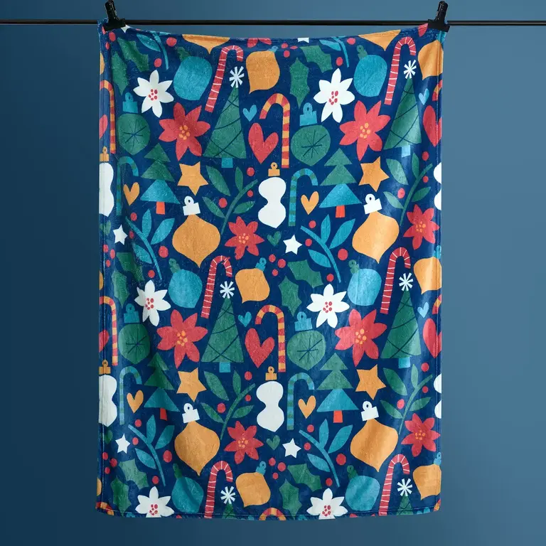 PK Handcraft Holiday Icons Printed Plush Throw Blanket 50x70"
