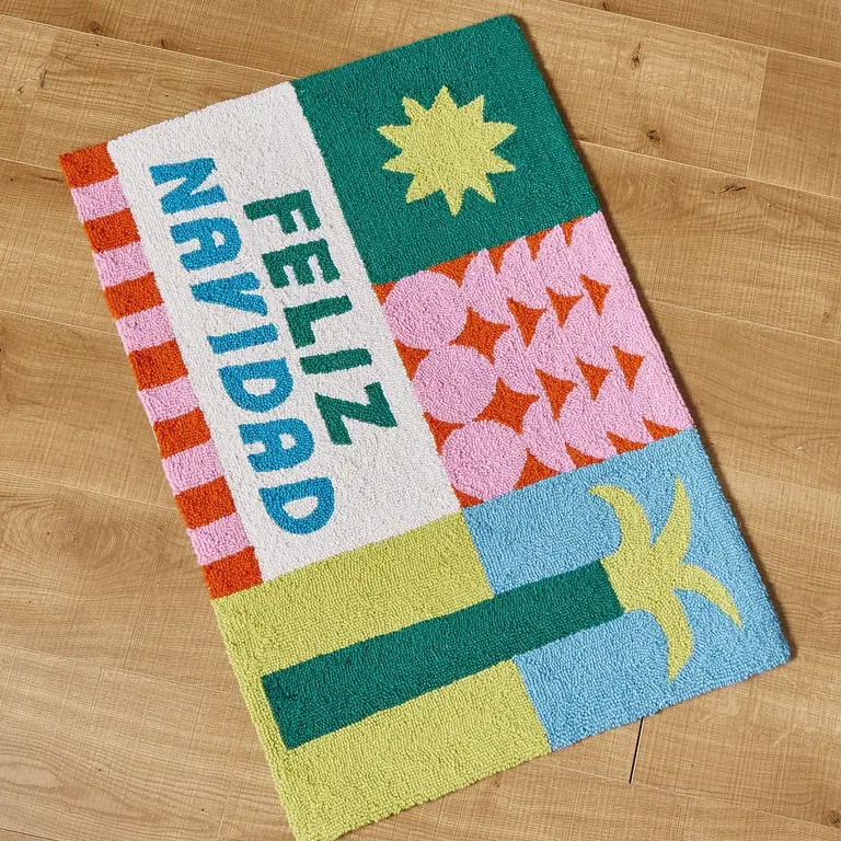 PK Handcraft Hooked Wool Accent Rug Feliz Navidad 2x3'