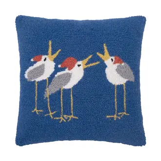 PK Handcraft Hooked Wool Caroling Seagulls Cushion  (w. Insert) 16"