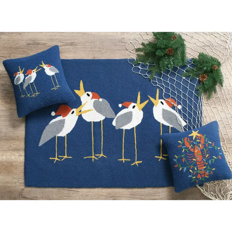 PK Handcraft Hooked Wool Caroling Seagulls Cushion  (w. Insert) 16"