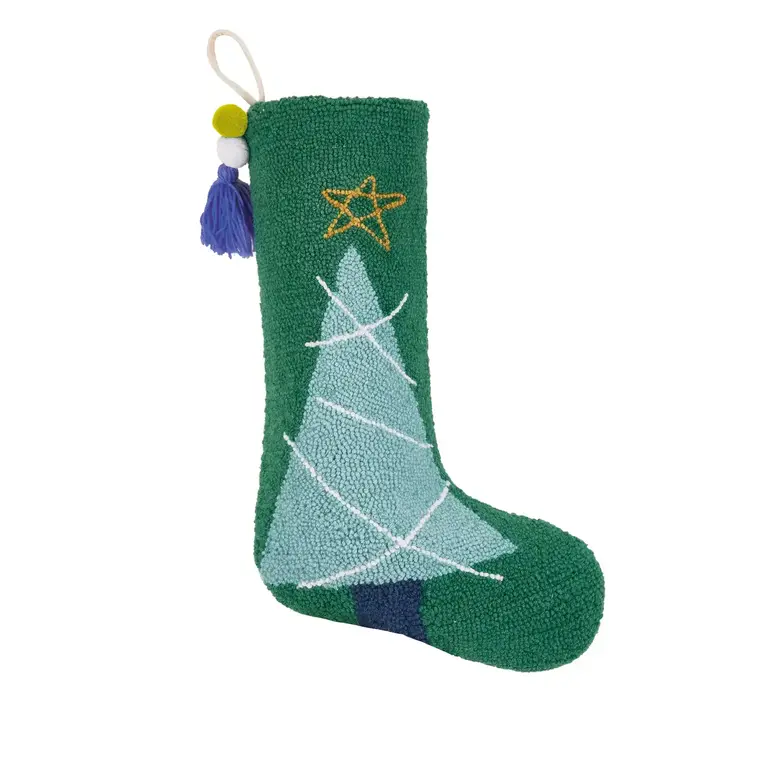 PK Handcraft Hooked Wool Christmas Tree Star Stocking 12x20"