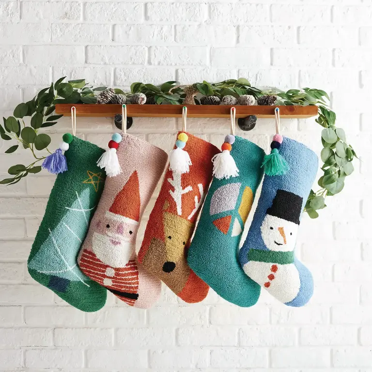 PK Handcraft Hooked Wool Christmas Tree Star Stocking 12x20"