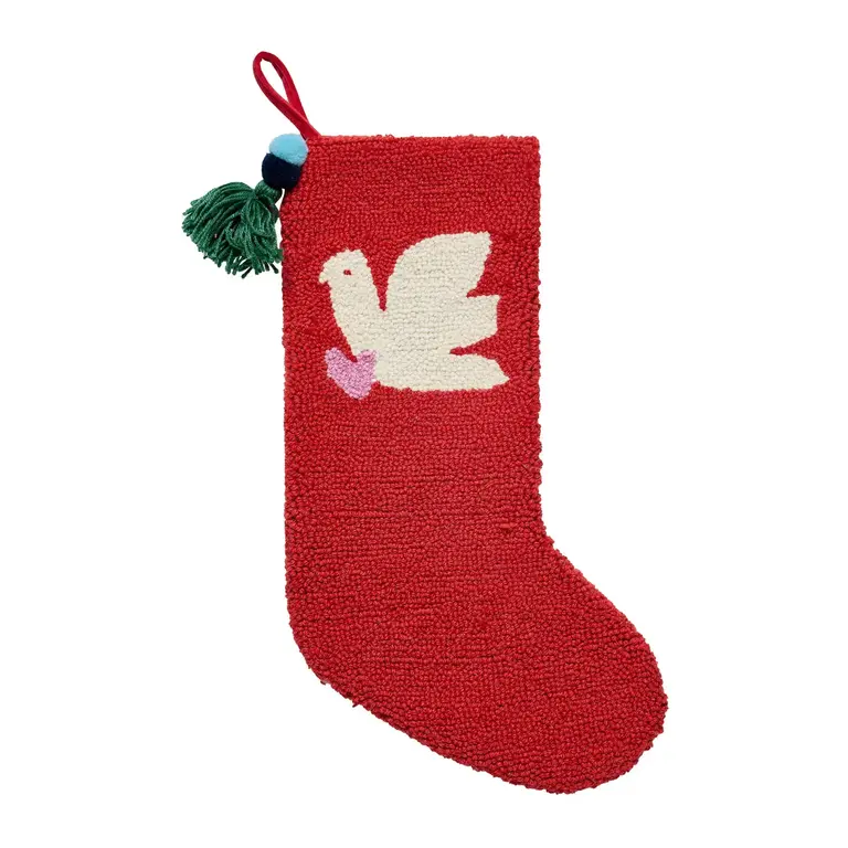 PK Handcraft Hooked Wool Dove Tassel Stocking 12x20"