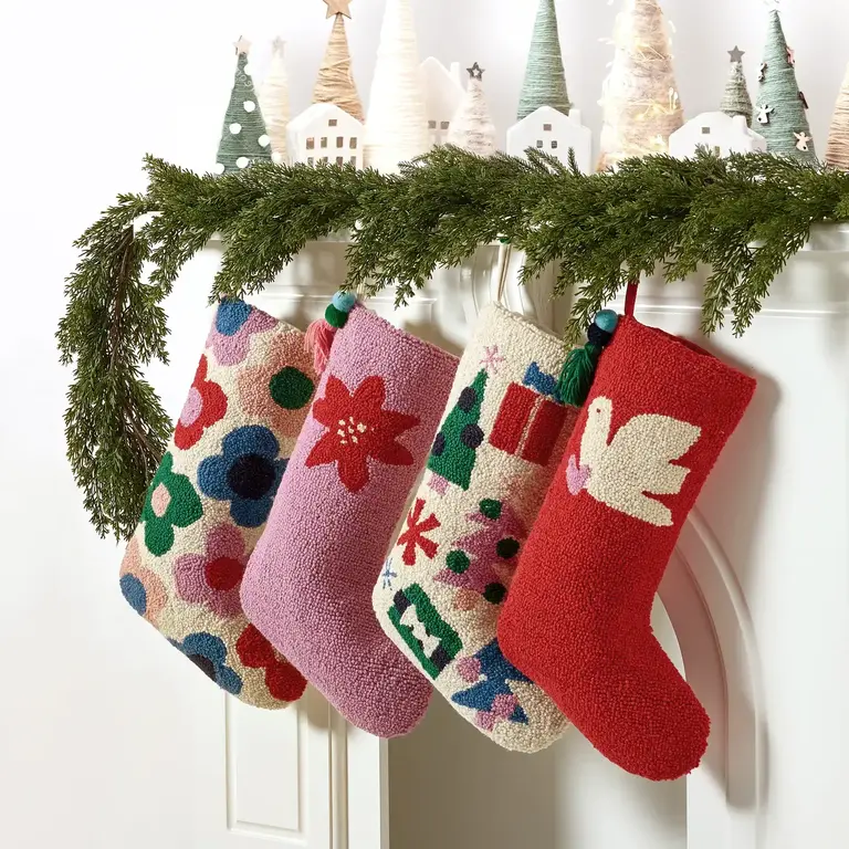 PK Handcraft Hooked Wool Dove Tassel Stocking 12x20"