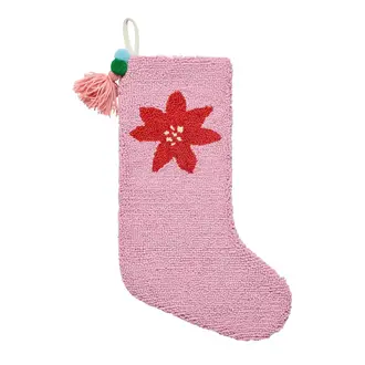 PK Handcraft Hooked Wool Poinsettia Tassel Stocking 12x20"