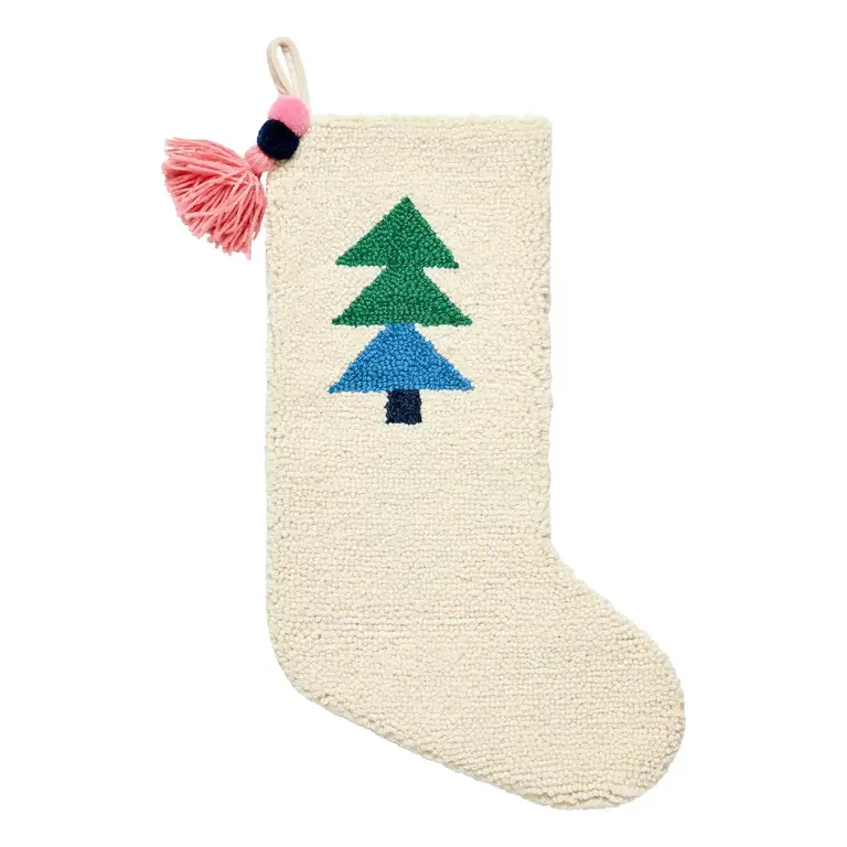 PK Handcraft Hooked Wool Tree Tassel Stocking 12x20"