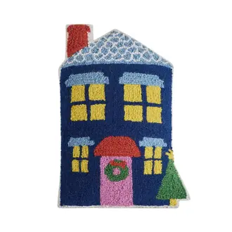 PK Handcraft Hooked Wool Blue Holiday House Cushion  18x12"