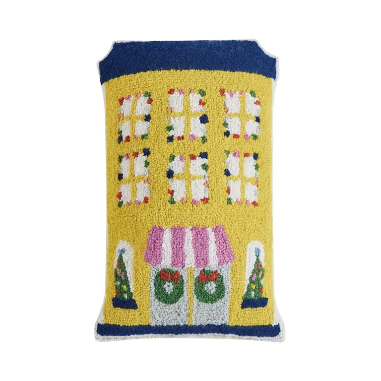PK Handcraft Hooked Wool Yellow Holiday House Cushion  18x12"