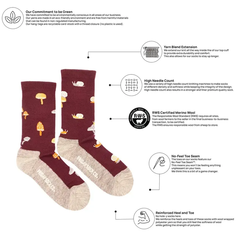 Friday Sock Co Friday Sock Co Women's Merino Socks Mushroom