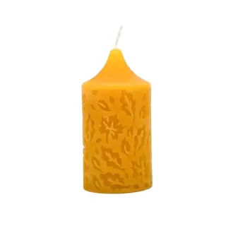 Honey Candles HC Beeswax Natural Pillar w. Leaf Motif