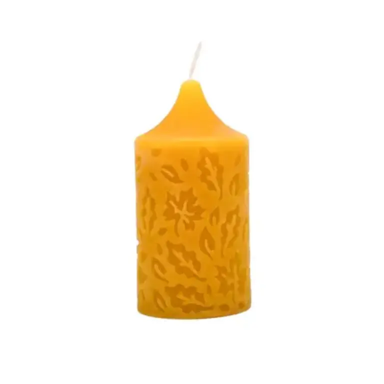 Honey Candles HC Beeswax Natural Pillar w. Leaf Motif