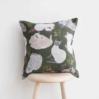 Hachi Japan Miyuki Matsuo Jacquard Cushion Cover Cats & Leaves 45cm