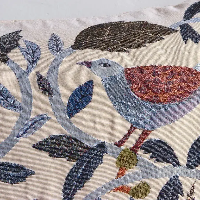 Hachi Japan Miyuki Matsuo Jacquard Cushion Cover Birds & Plants 45cm