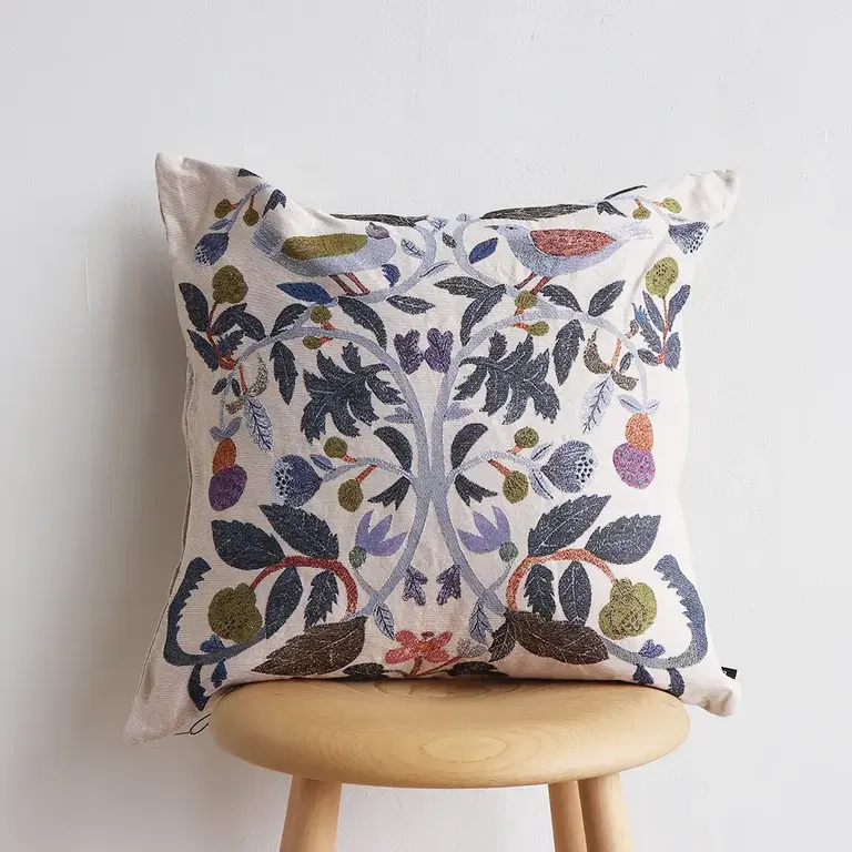 Hachi Japan Miyuki Matsuo Jacquard Cushion Cover Birds & Plants 45cm